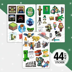 Minecraft Sticker Seti, Gamer Sticker Seti, 44 Adet Minecraft Etiket
