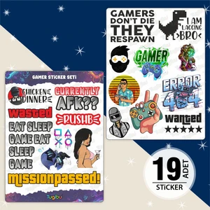 Gamer Sticker Seti, Oyuncu Sticker Seti, Oyun Figürleri Sticker, 19 Adet Gaming Etiket
