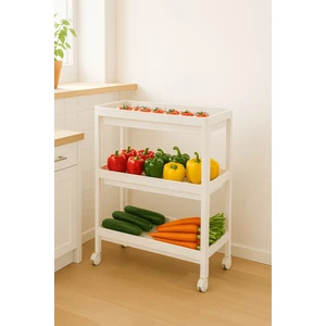 Flex Elite Pro 3 Katlı Beyaz Tekerlekli Çok Amaçlı Raf Ünitesi – Banyo, Mutfak & Organizer - S-75