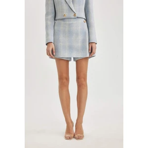 Yüksek Bel Kareli Tweed Mini Şort Etek C5532AX24SM