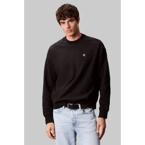 Erkek Bisiklet Yaka Nakış Logolu Sweatshirt - Siyah