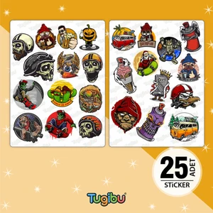 Kurukafa Sticker Seti, Aksiyon Temalı Sticker, Karavan ve Kamp Temalı Sticker, 25 Adet Kurukafa Etiket