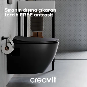 Free Mat Antrasit Kanallı Asma Klozet FE320, Creavit Duck Duroplast Yavaş Kapak