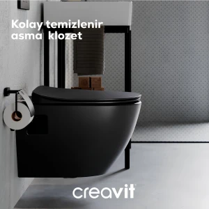 Free Mat Siyah Kanallı Asma Klozet FE320, Creavit Duck Duroplast Yavaş Kapak