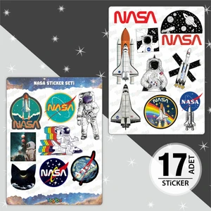 Nasa Sticker Seti, Nasa Temalı Astronot Sticker Seti, 17 Adet Nasa ve Uzay Etiket