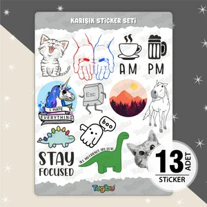 Bohem Sticker Seti, Karışık Sticker Seti, 13 Adet Etiket Seti