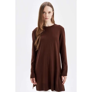 Regular Fit Bisiklet Yaka Yırtmaçlı Basic Düz Triko Kazak Tunik H3431AZ24AU