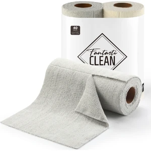Fantasti Clean Çok Amaçlı Rulo Mikrofiber Temizlik Bezi 25x25 cm 40 Yapraklı Bej - Açık Gri(2x20’li Paket)