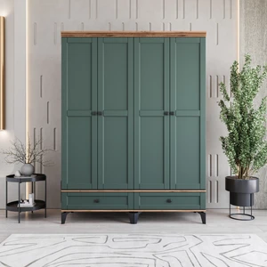 Silva 4 Kapaklı Çekmeceli Gardırop Tamamı MDF (Yeşil)