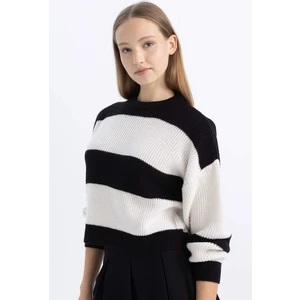 Coool Oversize Geniş Kalıp Bisiklet Yaka Çizgili Triko Kazak X4931AZ24WN