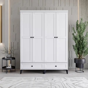 Silva 4 Kapaklı Çekmeceli Gardırop Tamamı MDF (Beyaz)