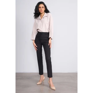 1019 Siyah Kadın Yüksek Bel Kalem Kesim Uzun Boy Cigarette Kumaş Pantolon