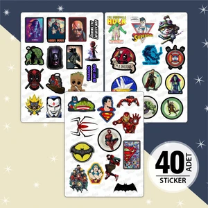 Marvel Sticker Seti, Süper Kahramanlar Sticker Seti, 40 Adet Marvel Etiket
