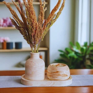 Nevhan Sanat Ev Dekoru & Bebek Pampas Vazo, Tepsi ve Mum Seti