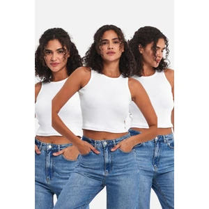 Fitilli Siyah Crop Halter Yaka Sıfır Kol Pamuklu 3'lü Kadın Atlet