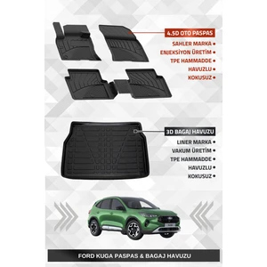 Ford Kuga 2020+ Uyumlu 4.5d Premium Havuzlu Oto Paspas ve Liner Marka 3D Bagaj Havuzu