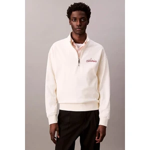 Erkek Yarım Fermuarlı Yazı Logolu Sweatshirt - Krem