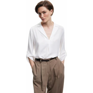 Ceket Yaka Katlama Detaylı 3/4 Kollu Saten Bluz