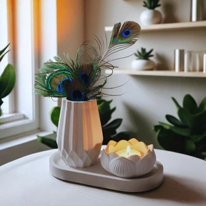 Lotus Mumluk & Geometrik Vazo 3’lü Dekoratif Set – Şık ve Zarif Dokunuş