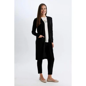 Regular Fit V Yaka Basic Düz Cepli Uzun Siyah Triko Hırka G5685AZ24AU
