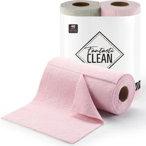 Fantasti Clean Çok Amaçlı Rulo Mikrofiber Temizlik Bezi 25x25 cm 40 Yapraklı Pembe - Açık Gri(2x20’Lı Paket)
