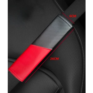 2’li Lüks Deri Emniyet Kemer Kılıfı Pedi - Kırmızı Siyah Karbon - Vıp Seri - Rahat & Şık