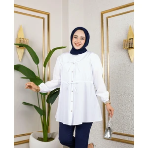 Kadın Düğmeli Bağlamalı Beyaz Gömlek