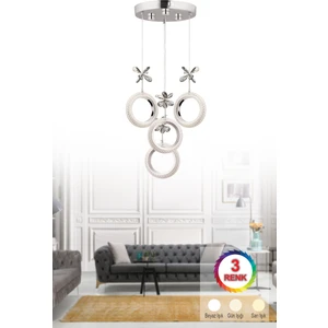 Istanbul Avize Halka 4'lü Gümüş Ledli Lüx Kristal Taşlı Avize