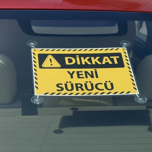 Ithınk Sarı Siyah Renk Dikkat Yeni Sürücü Yazılı Araba Cam Oto Aksesuar Askılı Vantuzlu