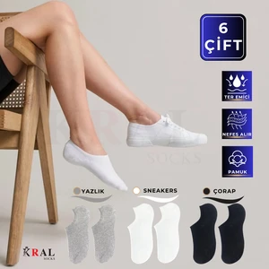Kral Socks Erkek - Kadın Düz Desen (6 Çift) Snikers Pamuklu Terletmez Çorap