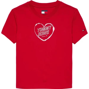 Kadın Th Slim Fit Kalp Baskılı Tişört – Kırmızı