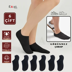 Kral Socks Erkek - Kadın Düz Desen (6 Çift) Snikers Pamuklu Terletmez Çorap