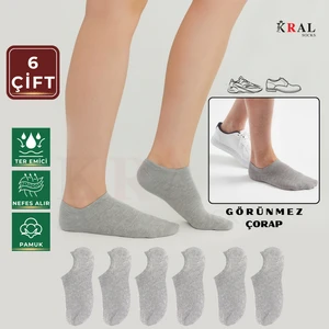 Kral Socks Erkek - Kadın Düz Desen (6 Çift) Snikers Pamuklu Terletmez Çorap