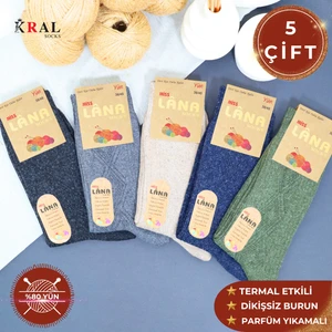 Kral Bayan Çorap 5 Çift Kışlık Yün Çorap Lambswool (Özel Kuzu Yünlü) Kadınlar Için Termal Özellikli