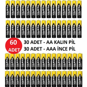 60'li Kalem Pil Seti – 30 Adet Aa Kalın + 30 Adet Aaa Ince Pil Güçlü Performanslı Seri
