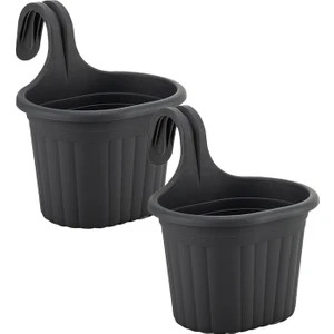 2 Adet 3 Litre Antrasit Gri Askılı Balkon Küpeşte Saksısı Seti Plastik Askı Saksı Set Tombik No1