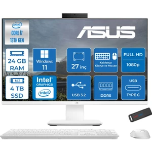 V470VAK Intel Core I7-13620H 24GB Ddr5 4tb SSD 27'' Fhd 100Hz 300NITS Windows 11 Pro Beyaz Allınone Bilgisayar ABI716512W0DP10+ZETTAUSBBELLEK