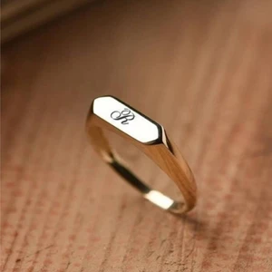 Fasek Gold Gümüş Yüzük - Şövalye Yüzük Sarı Kişiselleştirilir Harf İsim Yazılabilir 925 Ayar Gümüş Kadın Yüzük