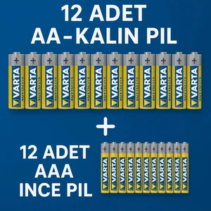 24’lü Çinko Karbon Pil Seti – 12 Adet Aa (Kalın) 12 Adet Aaa (Ince) | Süper Güçlü | Uzun Ömürlü