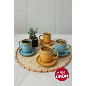 Shizen Sarı / Turkuaz Formart Kahve Takımı 8 Parça 4 Kişilik Q46-Q40
