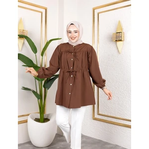 Kadın Düğmeli Bağlamalı Kahverengi Gömlek