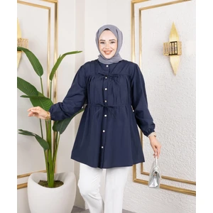 Kadın Düğmeli Bağlamalı Lacivert Gömlek