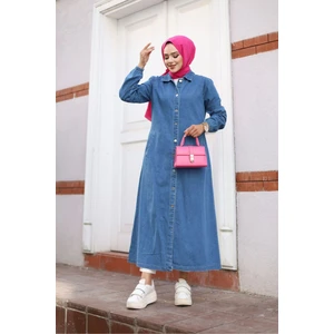 Kadın Kot Cepli Düğmeli Denim Kap