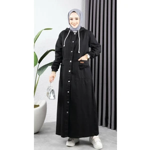 Kadın Düğmeli Kapüşonlu Cep Püsküllü Kop Kap