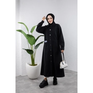 Kadın Düğmeli Uzun Kot Kap