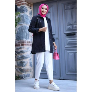 Kadın Taş Işlemeli Denim Kot Ceket