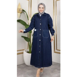 Kadın Düğmeli Uzun Kot Kap