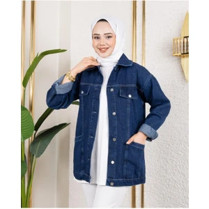 Kadın Cep Detaylı Denim Kot Ceket