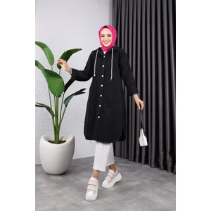 Kadın Kapüşonlu Uzun Kot Ceket