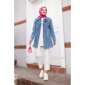 Kadın Boncuk Işlemeli Denim Kot Ceket